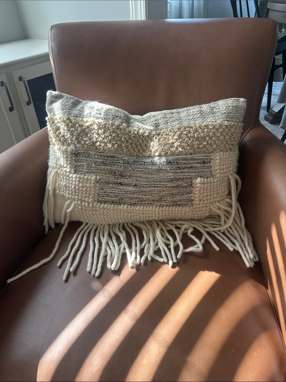Living Spaces boho Handwoven Fringe Accent Pillow - Cream and Gray